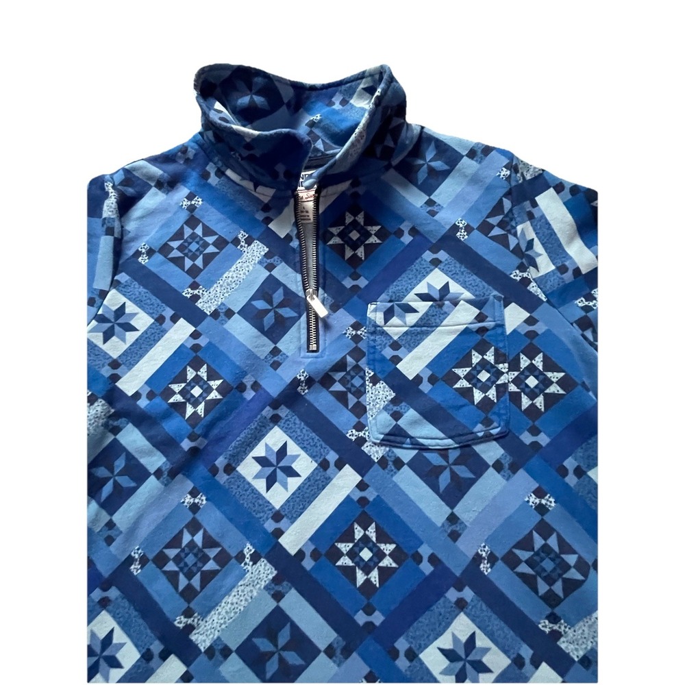 Lands' End Serious Sweats Women's L 14/16 Blue 1/4 Zip Geometric Pullover
